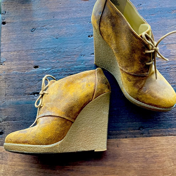 Enzo Anglioni Wedge High Heels Eaflory Rubber Booties Ankle Boots Camel Suede - Picture 1 of 10